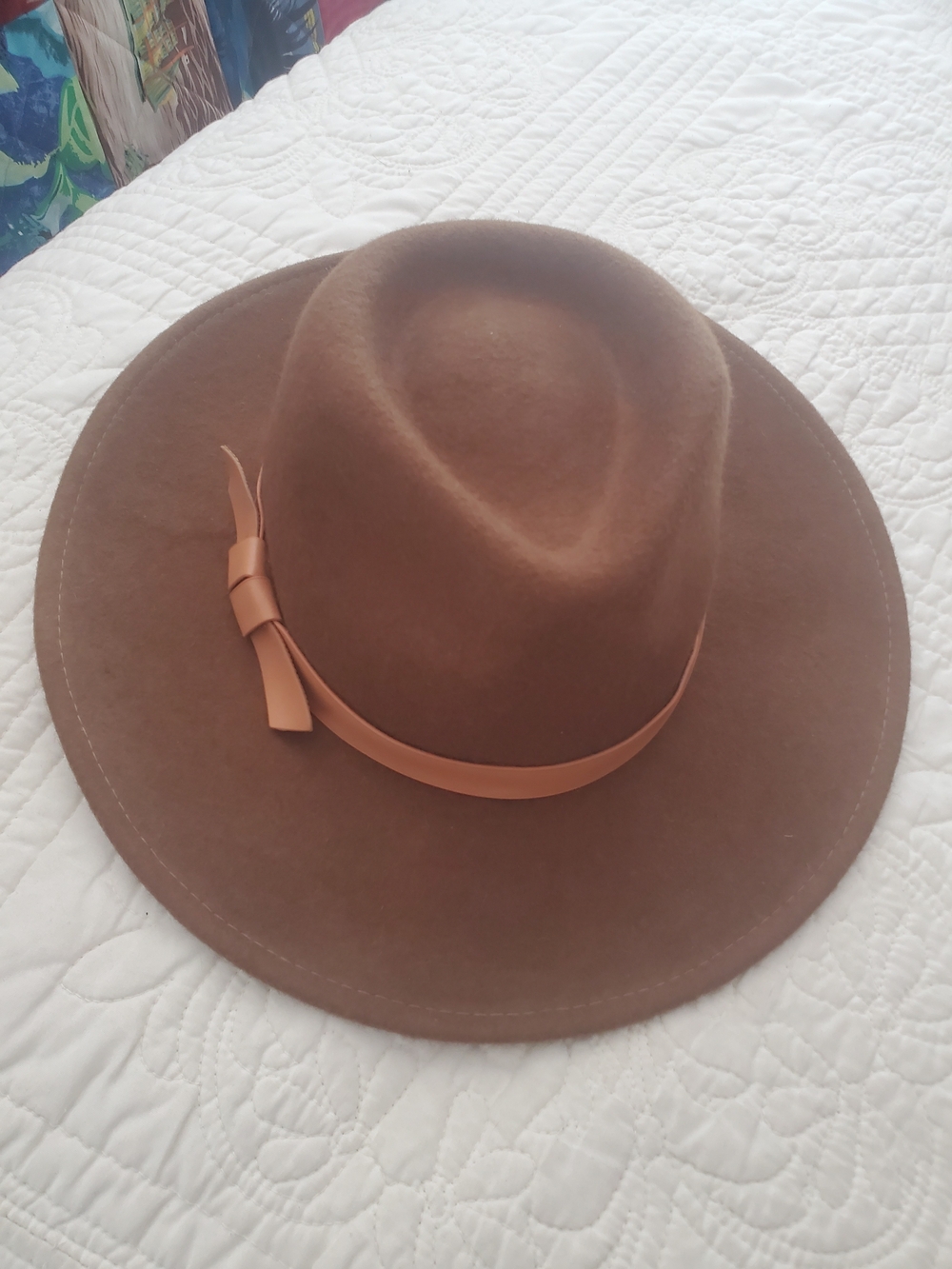 Brown Felt Wide-Brim Hat with Leather Band - Womens Accessories